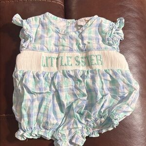 Little Sister Blue and White Checkered Romper